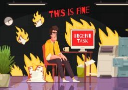 Office stress cartoon concept with burnout man pressed by deadlines vector illustration